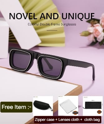 Picture of Sunglasses For Men's Trendy Square Frame European And American Retro Outdoor Street Shooting Sunglasses - V1 - Free item - Zipper Sunglass Case + Lense Cloth + Cloth Bag - Unisex Sunglass