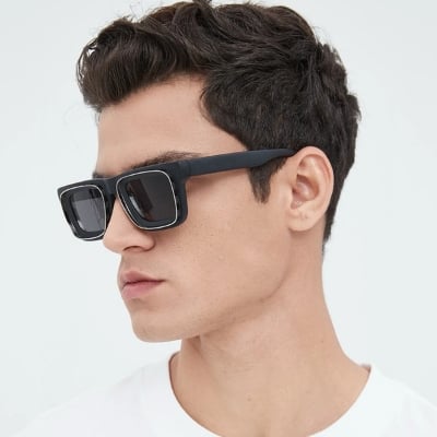 Picture of Sunglasses For Men's Trendy Square Frame European And American Retro Outdoor Street Shooting Sunglasses - V1 - Free item - Zipper Sunglass Case + Lense Cloth + Cloth Bag - Unisex Sunglass