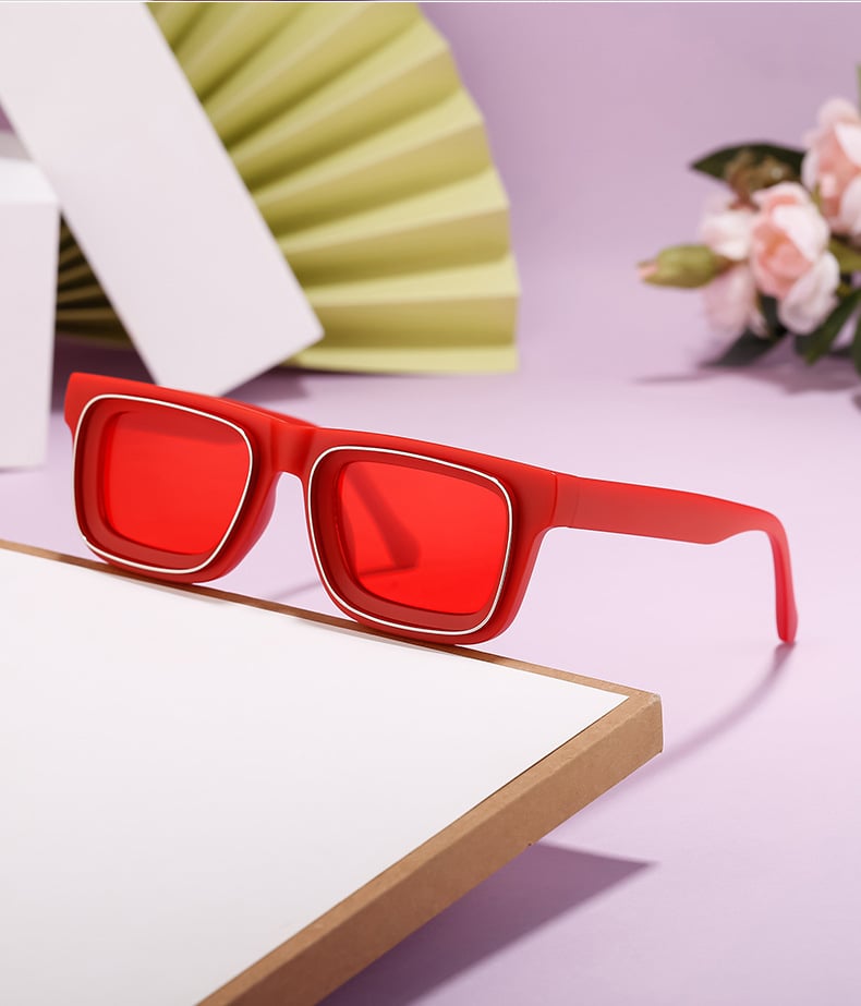 Picture of Sunglasses For Men's Trendy Square Frame European And American Retro Outdoor Street Shooting Sunglasses - V1 - Free item - Zipper Sunglass Case + Lense Cloth + Cloth Bag - Unisex Sunglass