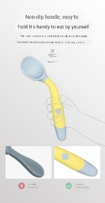 Picture of Children's Silicone Soft spoon Fork Utensinls Set Kids Eating Training Auxailiary Good Toodler Twist Fidding Baby Bendable Spoon Learning To Eat Training Tableware Twist Fork Spoon 
