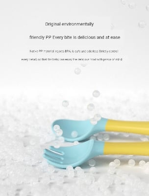 Picture of Children's Silicone Soft spoon Fork Utensinls Set Kids Eating Training Auxailiary Good Toodler Twist Fidding Baby Bendable Spoon Learning To Eat Training Tableware Twist Fork Spoon 