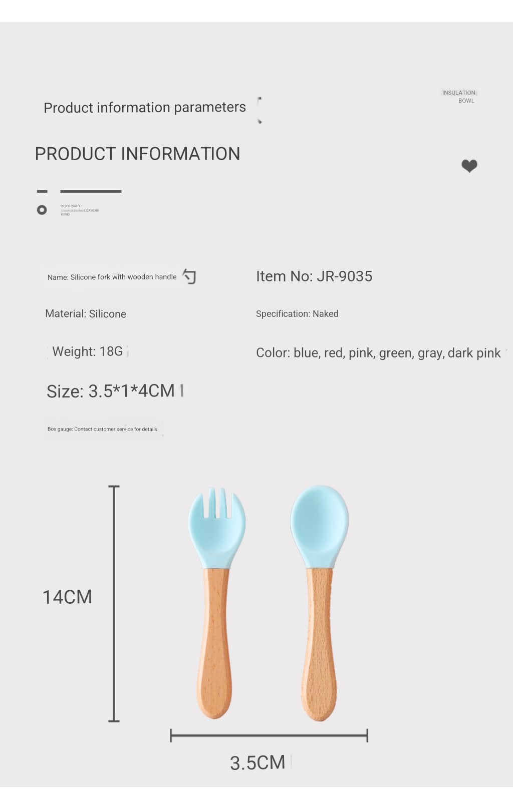 Picture of Baby Wooden Handle Silicone Fork Utensinls Set Kids Eating Training Auxailiary Good Tood Fork Spoon Household Food Supplement Wooden Handle Silicone Fork Spoon Set Shatter-Resistant Children Feeding Spoon 
