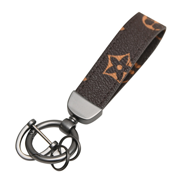 Picture of Keychain Spring Ring Old Pattern PU Leather Creative Car Metal Car Hanging Horseshoe Buckle Gift