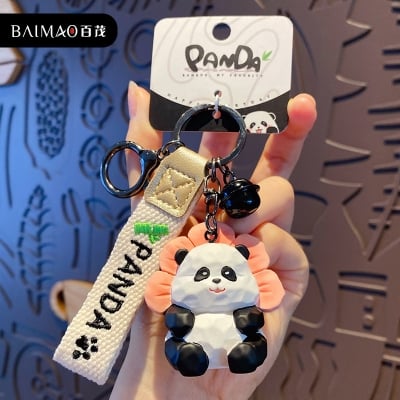 Picture of Original Resin Wood Carving Style Panda Keychain Creative Exquisite Panda Flower Couple Key Chain Bag Pendant - Panda Keychains
