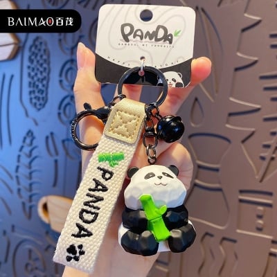 Picture of Original Resin Wood Carving Style Panda Keychain Creative Exquisite Panda Flower Couple Key Chain Bag Pendant - Panda Keychains