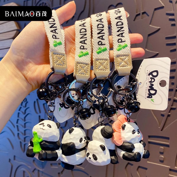 Picture of Original Resin Wood Carving Style Panda Keychain Creative Exquisite Panda Flower Couple Key Chain Bag Pendant - Panda Keychains
