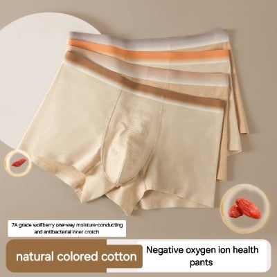 Picture of Skin Natural Cotton Underwear Boxer For Men - Men's Underwear Men's Antibacterial Youth Pure Cotton Model Breathable Mid-Waist Trendy Boxer Short Shorts - Helth Color Cotton Boxer
