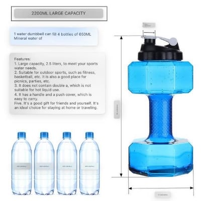 Picture of 2500 ml Dumbbell Water Gym Bottle Large Capacity 5L Fitness Dumbbell Cup Creative Sports Kettle Men's Portable Personalized Plastic Space Cup Drop-Resistant Leak-Proof