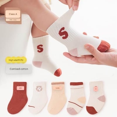 Picture of 5 Pair Children's Socks Spring And Autumn Thin Tube Socks Boys And Girls Small And Medium-Sized Children's Newborn Baby Socks Premium China Import Baby Socks
