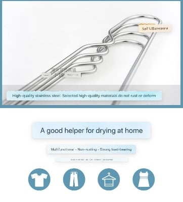 Picture of 10 Pis Stainless Steel Hanger Ball 42cm Solid Coat Hanger Clothes Support Children's Hanger drying Shirt T-shirt Organizer
