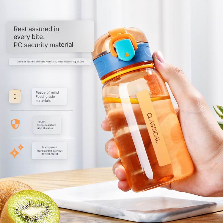 Picture of Baby Water Bottle Kids Mom pot 500ml Baby Water Bottle With Straw and Belt Food Grade Plastic BPA-free Mum Pot Kids Water Bottle Smile Kiddo School Water Bottle