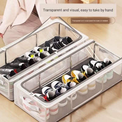 Picture of Shoe Storage Box Thickened Steel Frame Foldable Storage Box Bed Bottom PVC Free Installation Household Transparent Storage Shoe Box