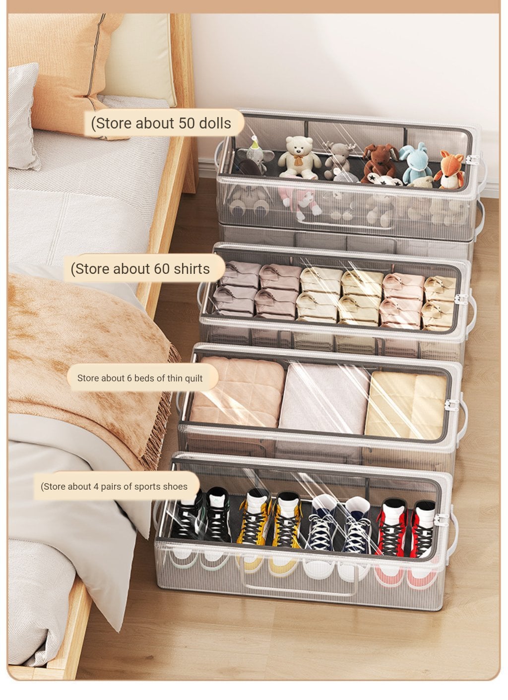Picture of Shoe Storage Box Thickened Steel Frame Foldable Storage Box Bed Bottom PVC Free Installation Household Transparent Storage Shoe Box