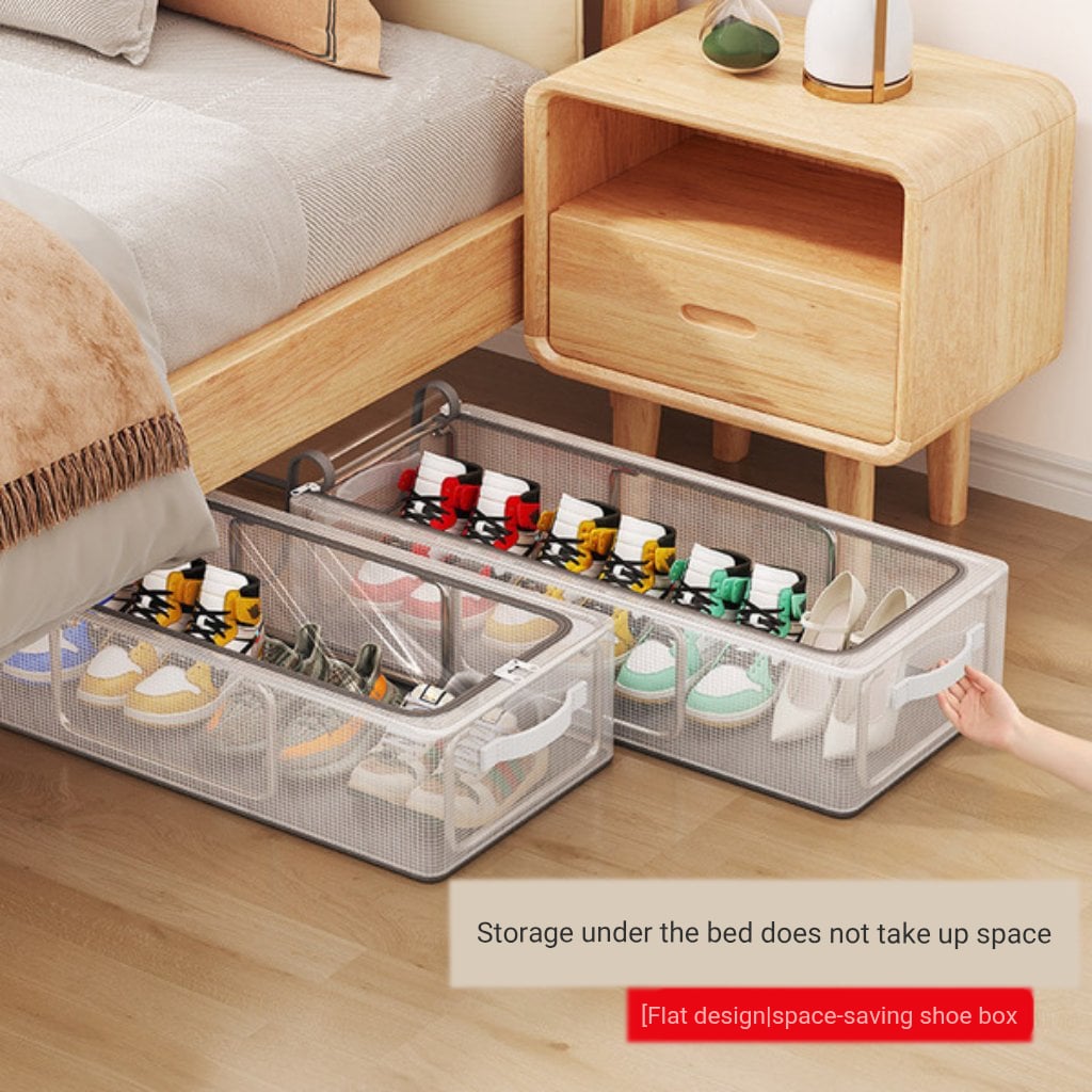 Picture of Shoe Storage Box Thickened Steel Frame Foldable Storage Box Bed Bottom PVC Free Installation Household Transparent Storage Shoe Box