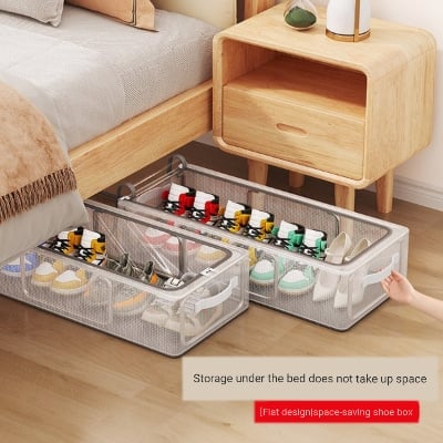 Picture of Shoe Storage Box Thickened Steel Frame Foldable Storage Box Bed Bottom PVC Free Installation Household Transparent Storage Shoe Box