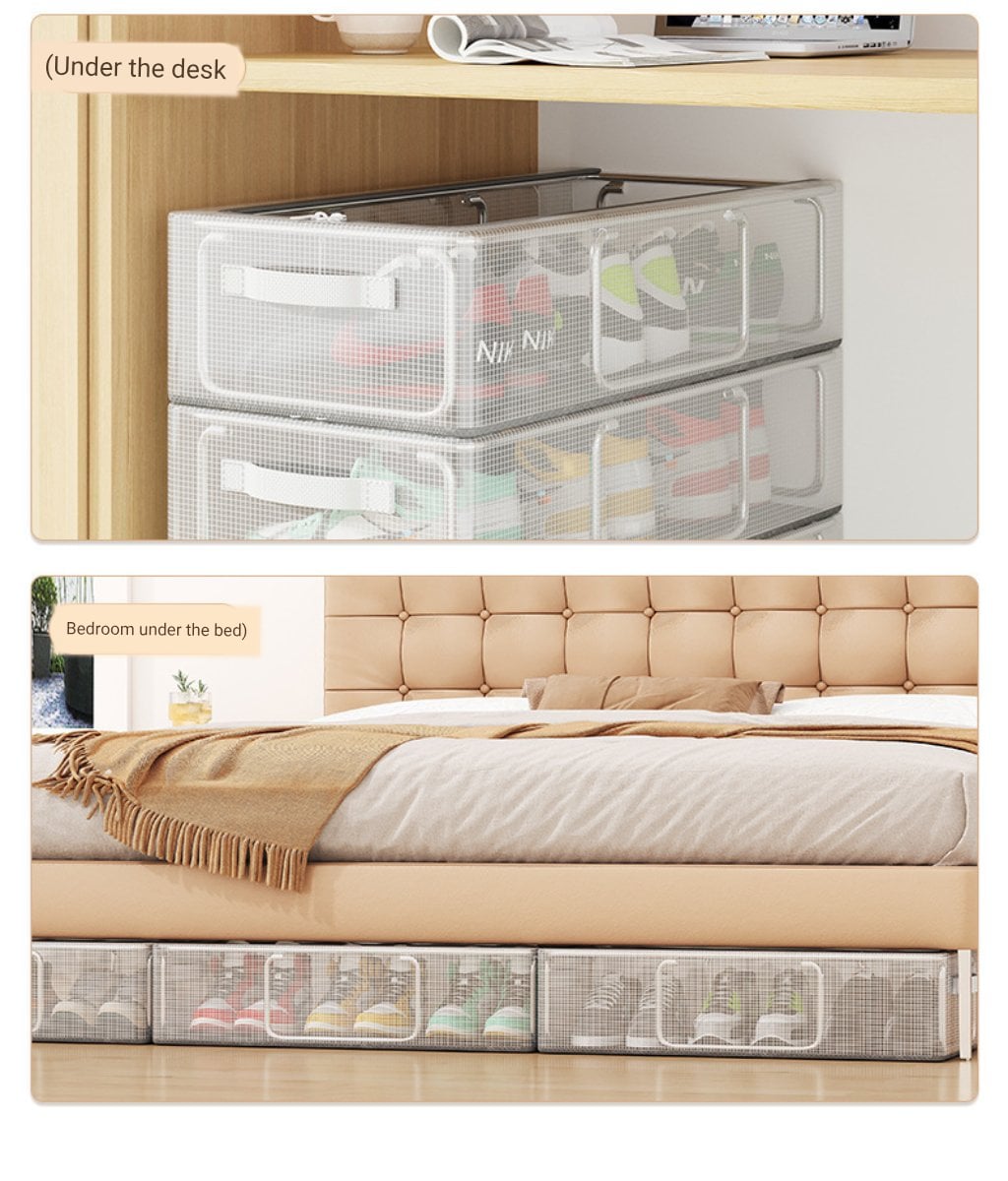 Picture of Shoe Storage Box Thickened Steel Frame Foldable Storage Box Bed Bottom PVC Free Installation Household Transparent Storage Shoe Box