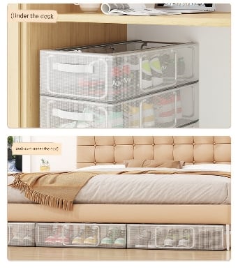 Picture of Shoe Storage Box Thickened Steel Frame Foldable Storage Box Bed Bottom PVC Free Installation Household Transparent Storage Shoe Box