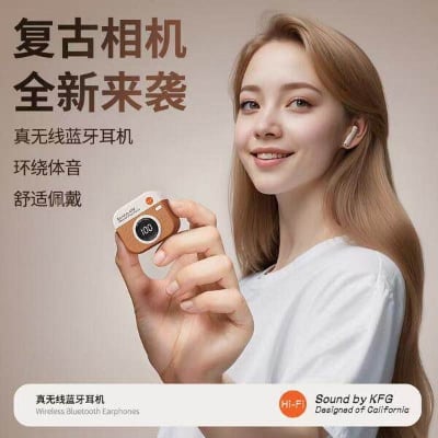 Picture of New AirPods Specials Edition Smart Digital Display Earbuds Blutooth Headphone High-Quality Berlin Sound Retro Camara Style Wareless Earbuds Q86