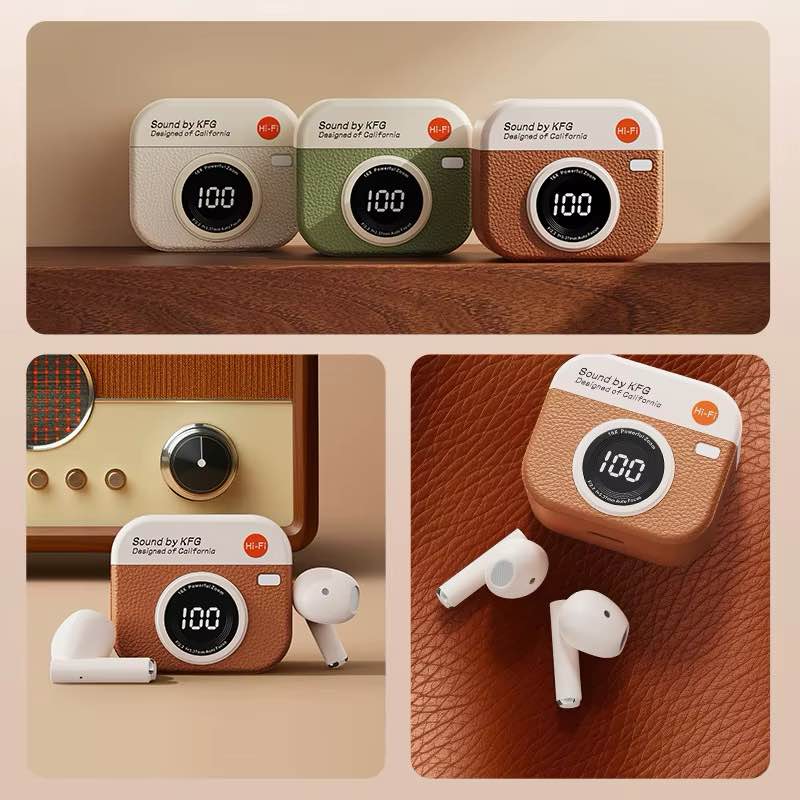 Picture of New AirPods Specials Edition Smart Digital Display Earbuds Blutooth Headphone High-Quality Berlin Sound Retro Camara Style Wareless Earbuds Q86