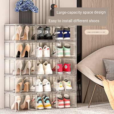 Picture of Transparent Folding Shoe Box Shoes Storage Artifact Storage - 1 Pis Box - Magnetic Suction Dustproof Space-saving Internet-red Shoe Wall Overlay Shoe Cabinet