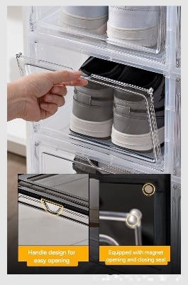 Picture of Transparent Shoe Box Desktop Storage Box Combination Shoe Cabinet Plastic Door Type Basketball Sneakers Large Side Openig Magnetic box Shoe Rack Shoe Organizer
