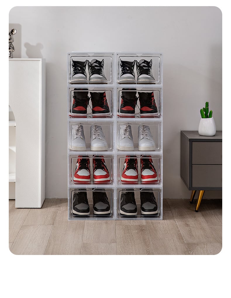 Picture of Transparent Shoe Box Desktop Storage Box Combination Shoe Cabinet Plastic Door Type Basketball Sneakers Large Side Openig Magnetic box Shoe Rack Shoe Organizer