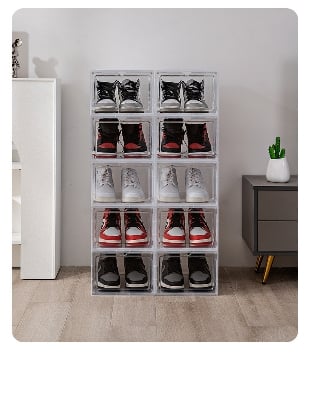 Picture of Transparent Shoe Box Desktop Storage Box Combination Shoe Cabinet Plastic Door Type Basketball Sneakers Large Side Openig Magnetic box Shoe Rack Shoe Organizer