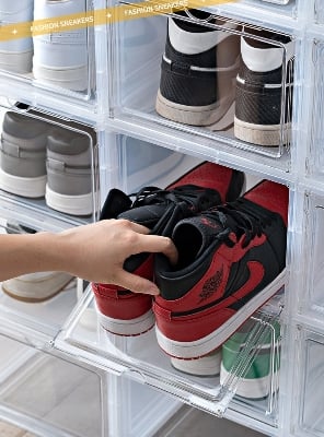 Picture of Transparent Shoe Box Desktop Storage Box Combination Shoe Cabinet Plastic Door Type Basketball Sneakers Large Side Openig Magnetic box Shoe Rack Shoe Organizer