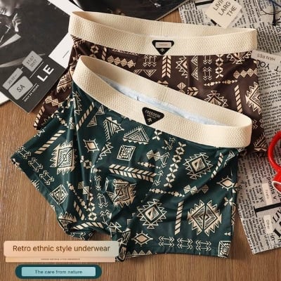 Picture of Tribal Print Ice Silk New Men's Underwear Retro Print Mid-Waist Men's Large Size Breathable Men's Boxer Briefs