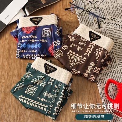 Picture of Tribal Print Ice Silk New Men's Underwear Retro Print Mid-Waist Men's Large Size Breathable Men's Boxer Briefs