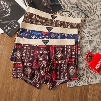 Picture of Tribal Print Ice Silk New Men's Underwear Retro Print Mid-Waist Men's Large Size Breathable Men's Boxer Briefs