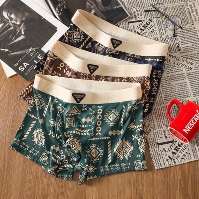 Picture of Tribal Print Ice Silk New Men's Underwear Retro Print Mid-Waist Men's Large Size Breathable Men's Boxer Briefs