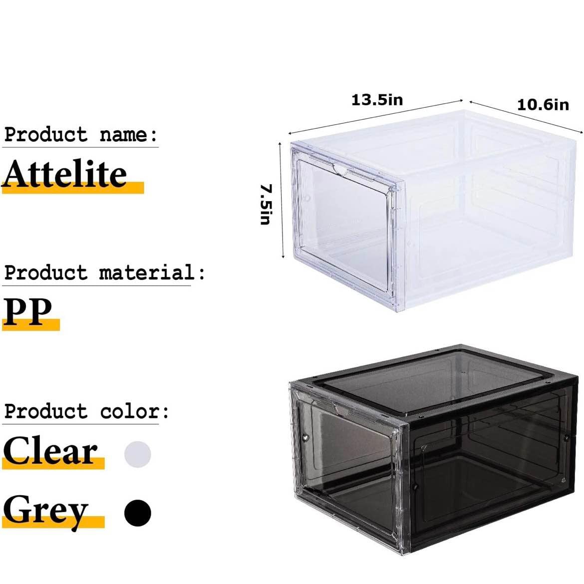Picture of Shoe Box Stackable Plastic Clear Shoe Box Organizer with Magnetic Door Shoe Storage Box Thicken Sturdy,Easy Assembly,Fit up to US Size 12 Black White Shoe Rack