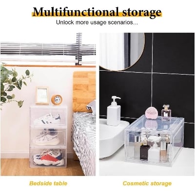 Picture of Shoe Box Stackable Plastic Clear Shoe Box Organizer with Magnetic Door Shoe Storage Box Thicken Sturdy,Easy Assembly,Fit up to US Size 12 Black White Shoe Rack