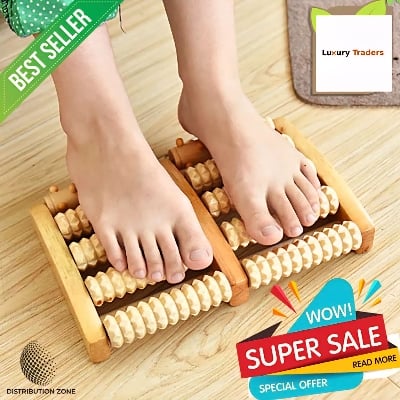 Picture of Wooden Foot Massager Roller – 5-Row Nail & Acupressure Reflexology Tool for Pain Relief wooden foot massager roller, 5 row foot reflexology, manual kraft foot roller, plantar fasciitis wooden massager, foot pain relief roller
