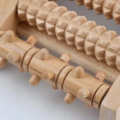 Picture of Wooden Foot Massager Roller – 5-Row Nail & Acupressure Reflexology Tool for Pain Relief wooden foot massager roller, 5 row foot reflexology, manual kraft foot roller, plantar fasciitis wooden massager, foot pain relief roller