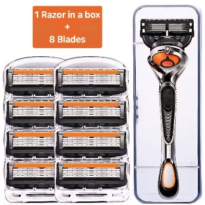 Picture of Five-blade Manual Progide Shaving Razor Razor For Men Smoth Close Clean Save Adjustable Reusable Heavy Duty Wet Shaving Manual Shaver Personal Washing Cleaning Care - Germany China Imported - 1 Body 12 Blades