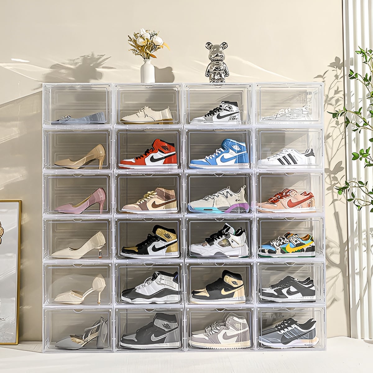 Picture of Acrylic Transparent Shoe Box - Acrylic Shoe box - 1 Piece Box - Transparent Shoe Box - Acrylic - Stackable - White & Black - Front Door/Side Door