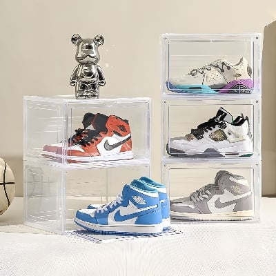 Picture of Acrylic Transparent Shoe Box - Acrylic Shoe box - 1 Piece Box - Transparent Shoe Box - Acrylic - Stackable - White & Black - Front Door/Side Door