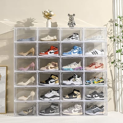 Picture of Hard Plastic Transparent Magnetic Shoe Box Shoe Storage Box Dormitory Artifact Space-saving Shoe Rack Shoe Cabinet Single Drawer Type