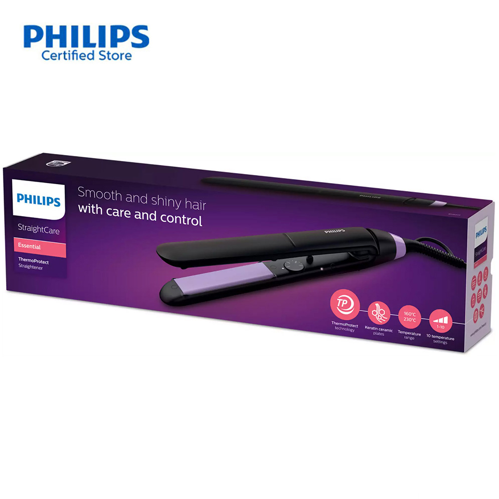 Picture of Philips BHS377/00 StraightCare Essential ThermoProtect Straightener for Women - Black
