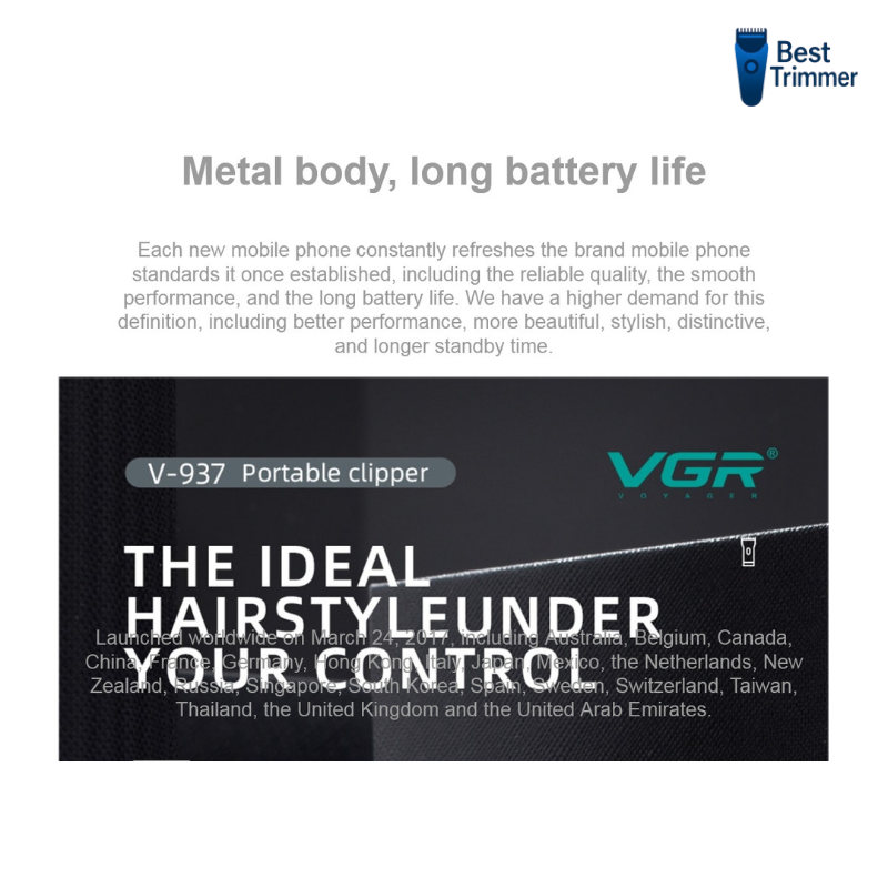 Picture of VGR V-937 Professional Rechargeable Electric Hair Trimmer With Metal Blade - Multicolor