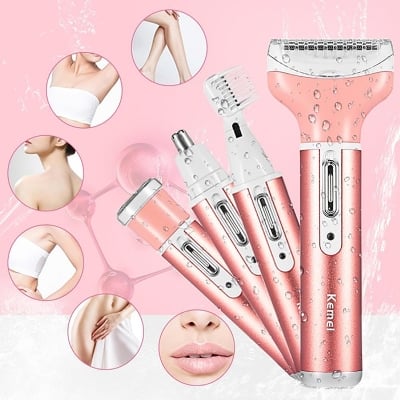 Picture of Kemei KM-6637 Multifunctional 4 in 1 Rechargeable woman body shaver Beard Eyebrow, Nose Trimmer set Female Electric shaver - Multicolor