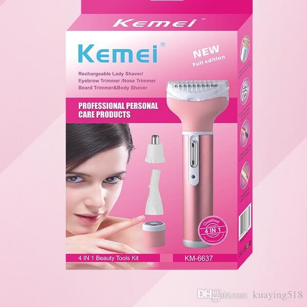Picture of Kemei KM-6637 Multifunctional 4 in 1 Rechargeable woman body shaver Beard Eyebrow, Nose Trimmer set Female Electric shaver - Multicolor