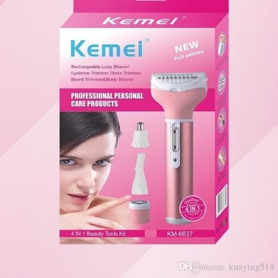 Picture of Kemei KM-6637 Multifunctional 4 in 1 Rechargeable woman body shaver Beard Eyebrow, Nose Trimmer set Female Electric shaver - Multicolor