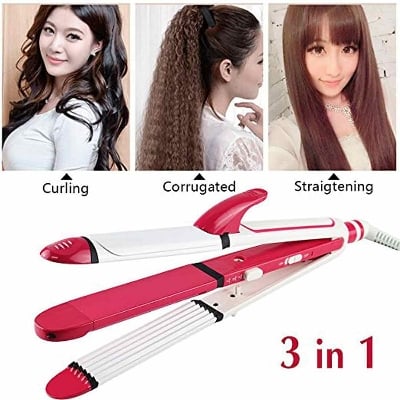 Picture of Kemei KM 1291 Ceramic Professional 3 in 1 Electric Hair Straightener Curler Styler and Crimper - Multicolor