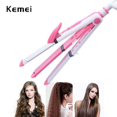 Picture of Kemei KM 1291 Ceramic Professional 3 in 1 Electric Hair Straightener Curler Styler and Crimper - Multicolor