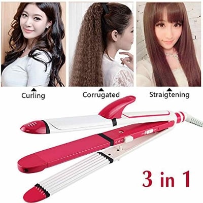 Picture of Kemei KM 1291 Ceramic Professional 3 in 1 Electric Hair Straightener Curler Styler and Crimper - Multicolor
