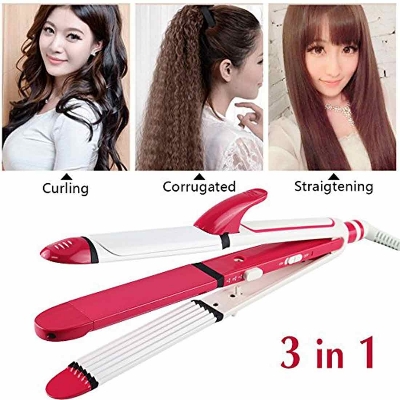 Picture of Kemei KM 1291 Ceramic Professional 3 in 1 Electric Hair Straightener Curler Styler and Crimper - Multicolor