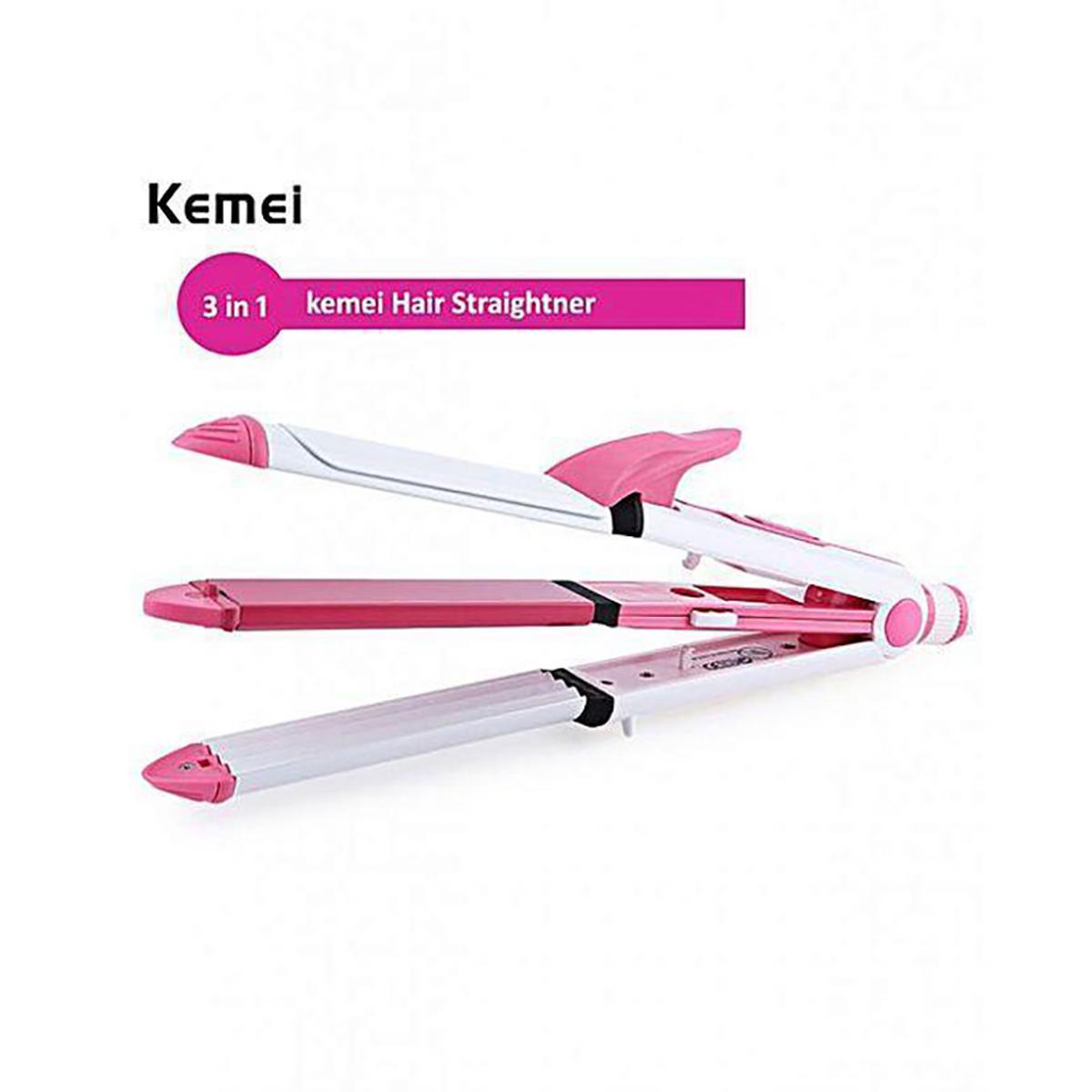 Picture of Kemei KM 1291 Ceramic Professional 3 in 1 Electric Hair Straightener Curler Styler and Crimper - Multicolor
